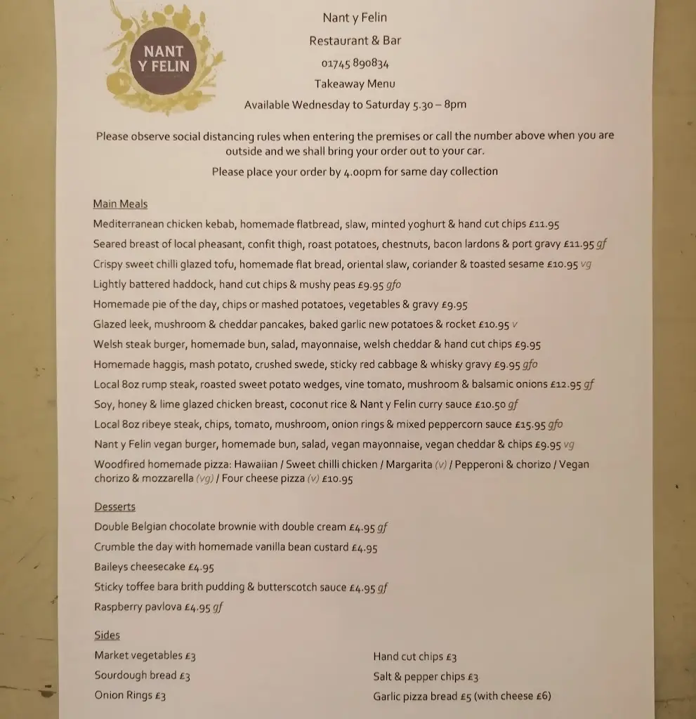 Menu_Nant Y Felin Restaurant_Denbighshire_image_3