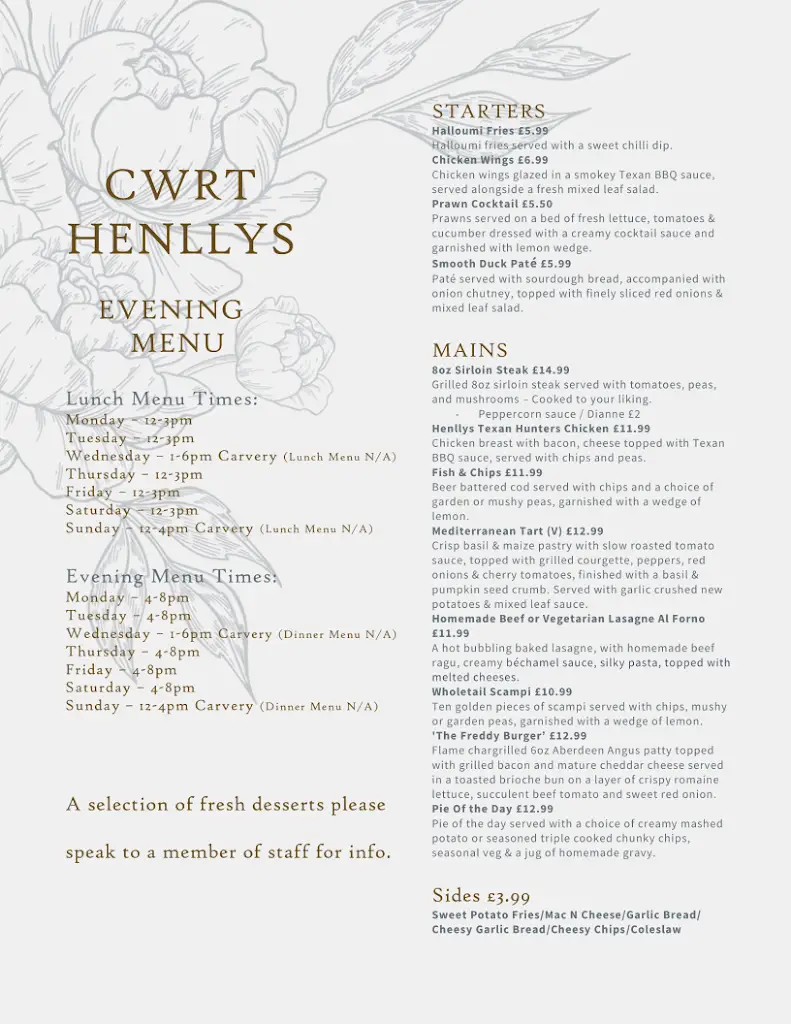 Menu_Cwrt Henllys Hotel_Cwmbran_image_1