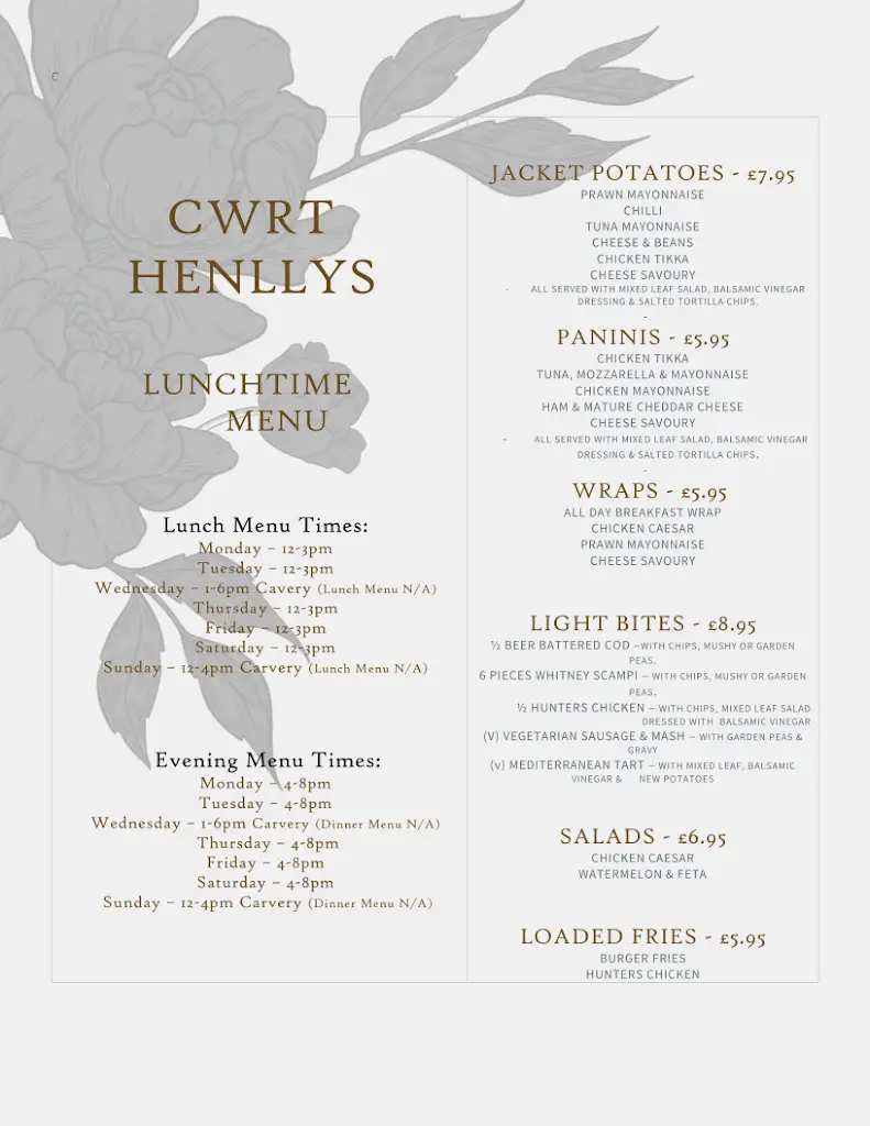 Menu_Cwrt Henllys Hotel_Cwmbran_image_2