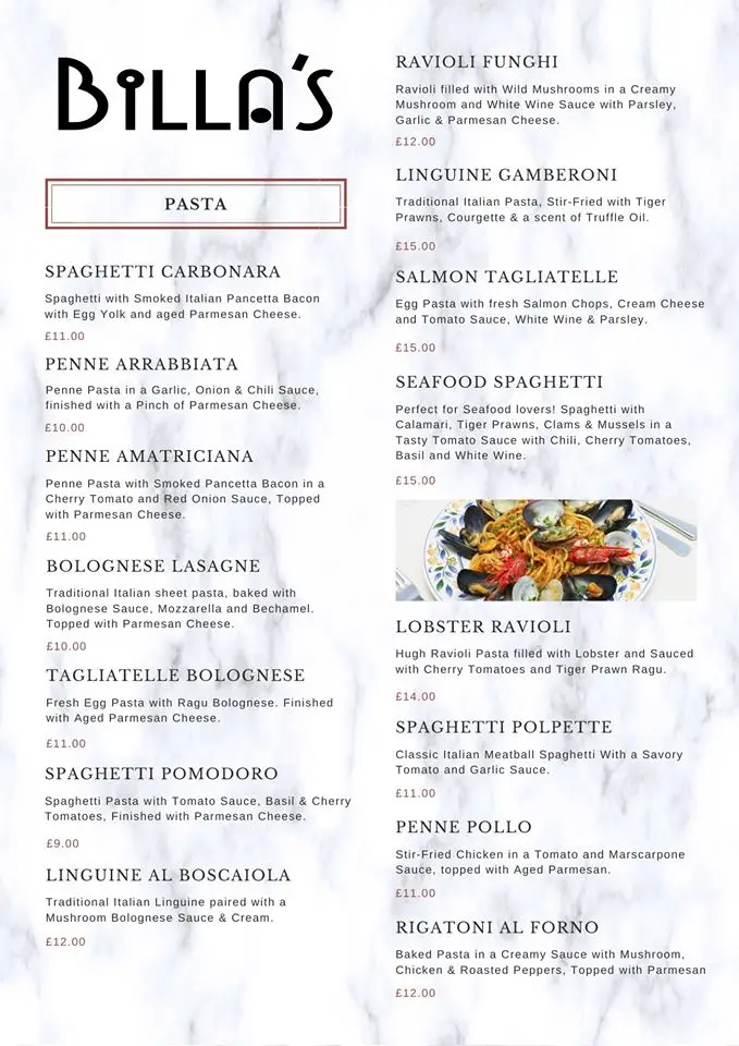 Menu_Billa's Italian Restaurant and Bar_Cwmbach_image_2