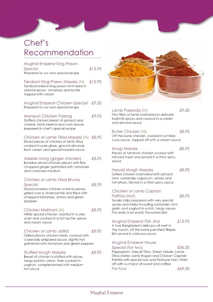 Menu_Mughal Emperor_Cowbridge_image_3