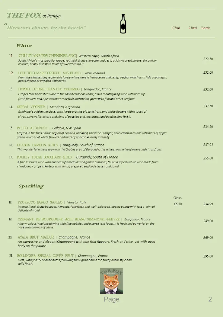 Menü_The Fox at Penllyn_Cowbridge_Bild_1