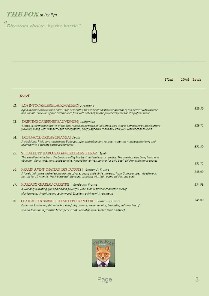 Menü_The Fox at Penllyn_Cowbridge_Bild_4