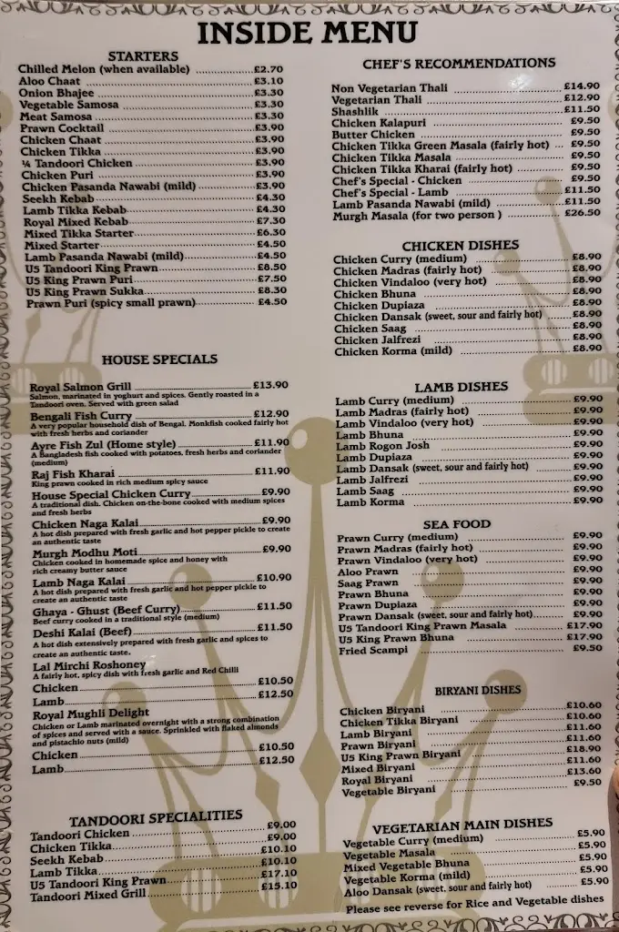 Menu_The Royal India _Dinas Powys_image_1