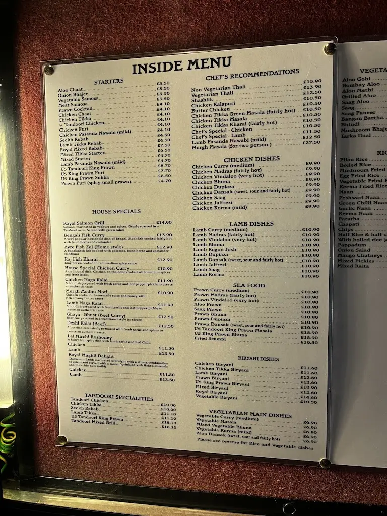 Menu_The Royal India _Dinas Powys_image_2