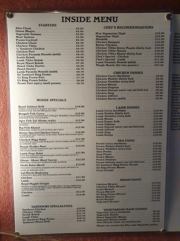 Menu_The Royal India _Dinas Powys_image_3