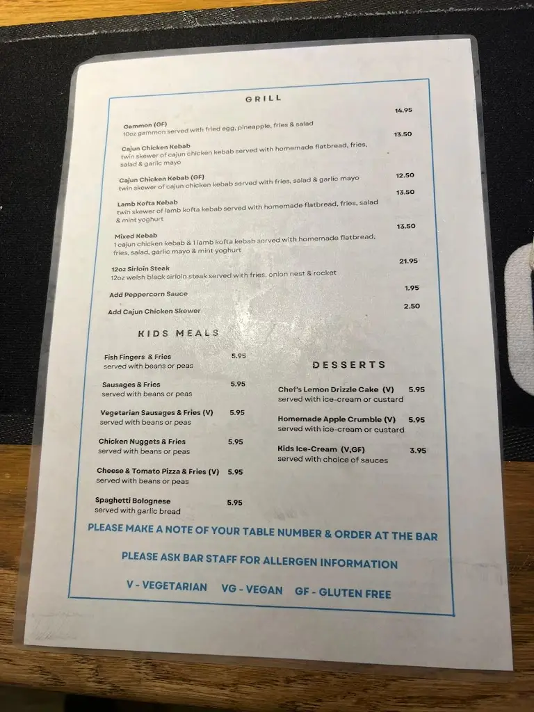 Menu_The Sands Bar_Dyffryn Ardudwy_image_2