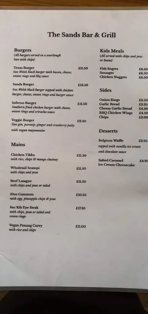 Menu_The Sands Bar_Dyffryn Ardudwy_image_4