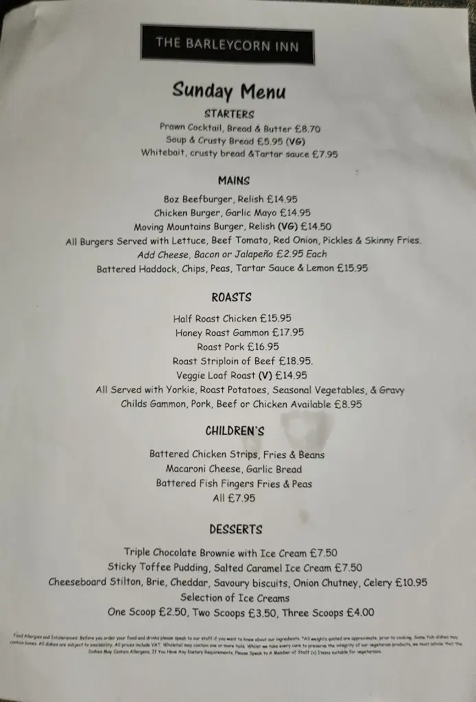 Menu_The Barleycorn Inn_Bishops Waltham_image_1