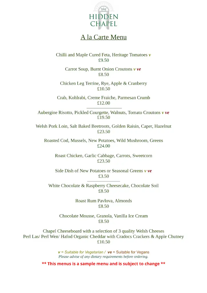 Menu_The Hidden Chapel Restaurant_Conwy_image_1