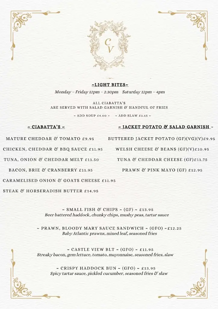 Menu_Castle View Bar and Restaurant_Conwy_immagine_1