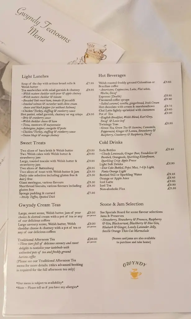 Menu_Gwyndy Tearooms & Shop_Dolgellau_image_1