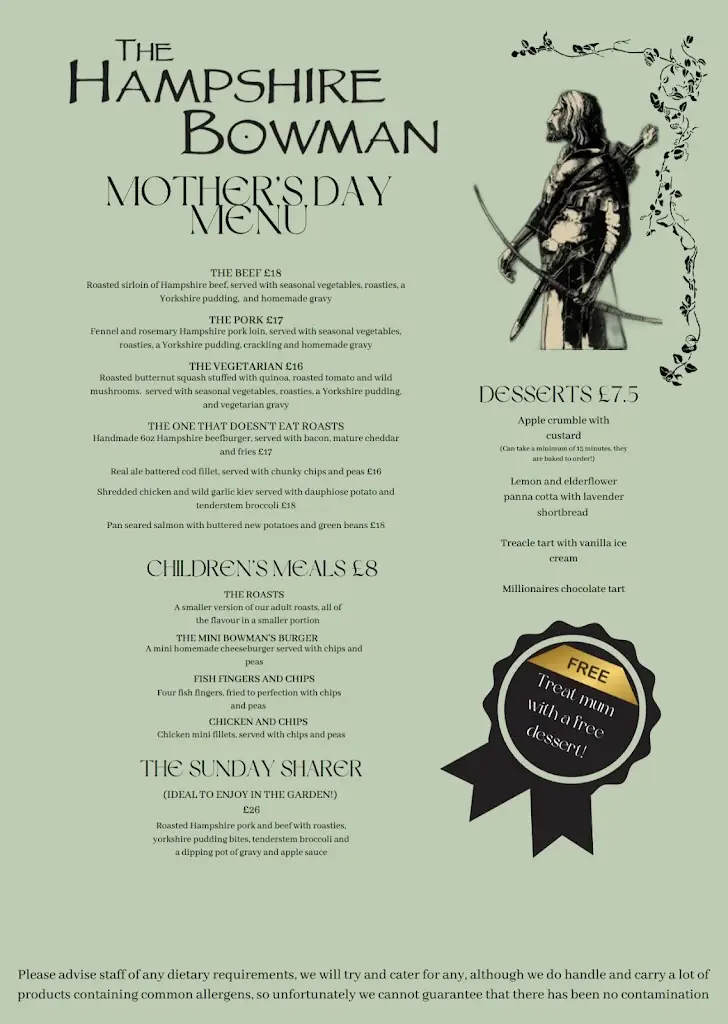 Menu_The Hampshire Bowman_Bishops Waltham_image_1