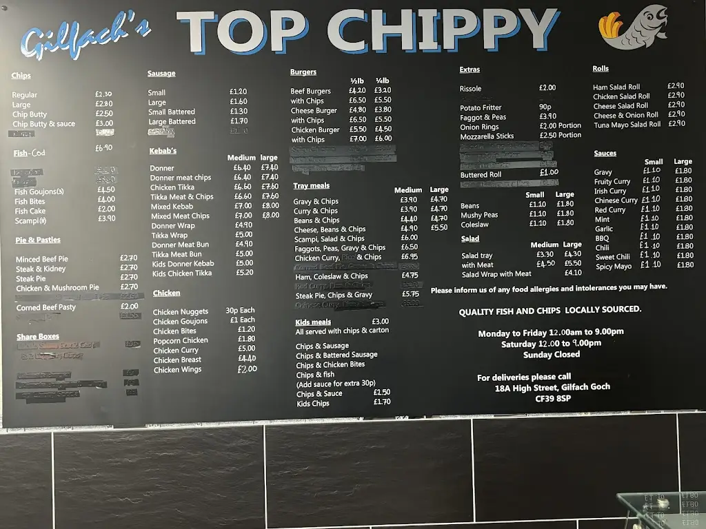 Menu_Gilfach’s Top Chippy & Cafe_Gilfach Goch_image_1