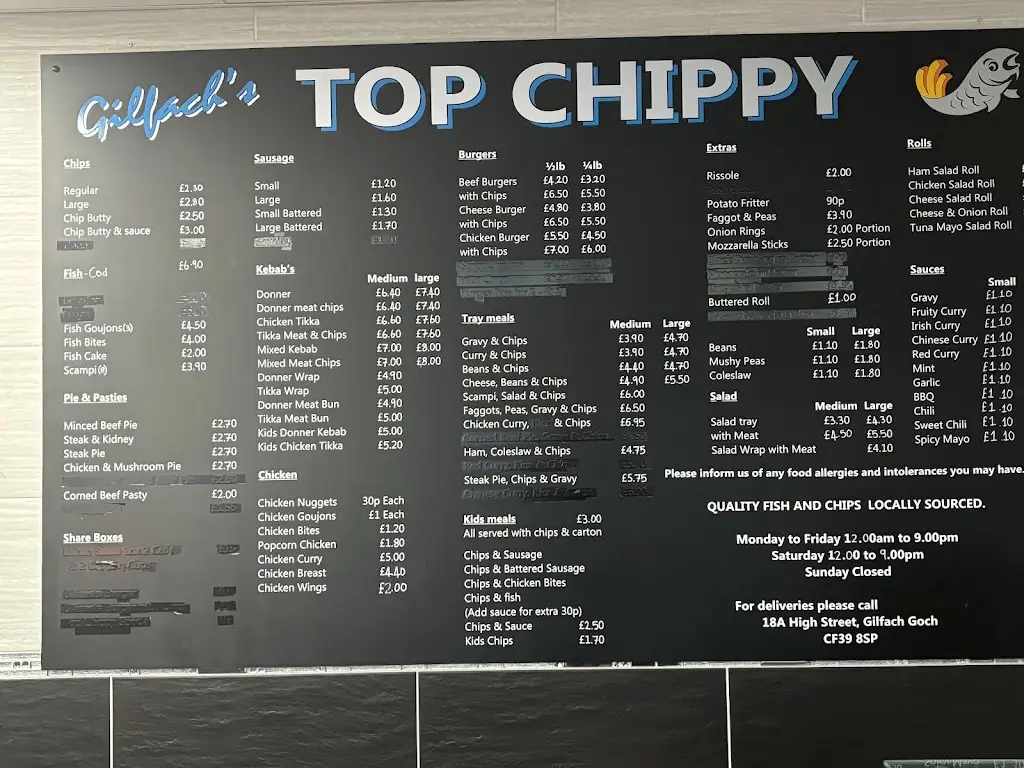 Menu_Gilfach’s Top Chippy & Cafe_Gilfach Goch_image_2