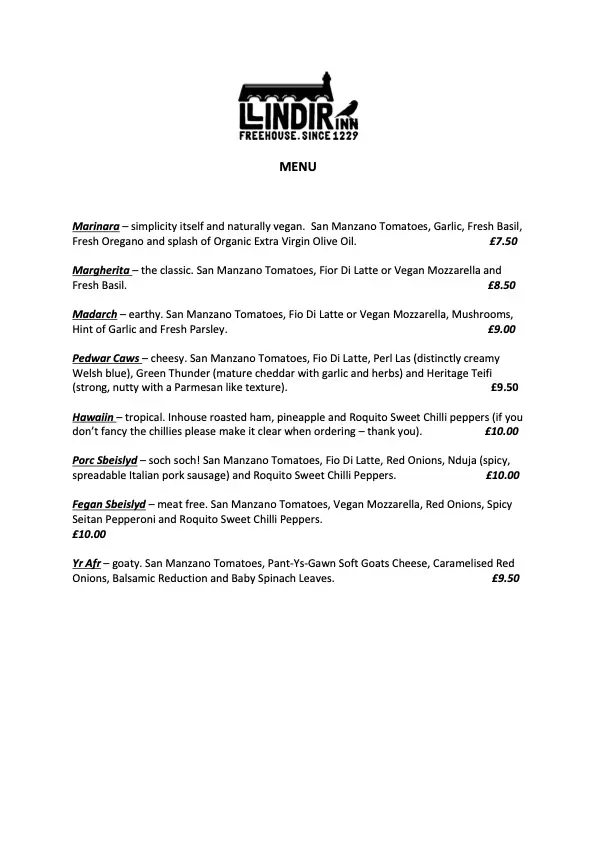 Menu_The Llindir Inn_Henllan_image_1