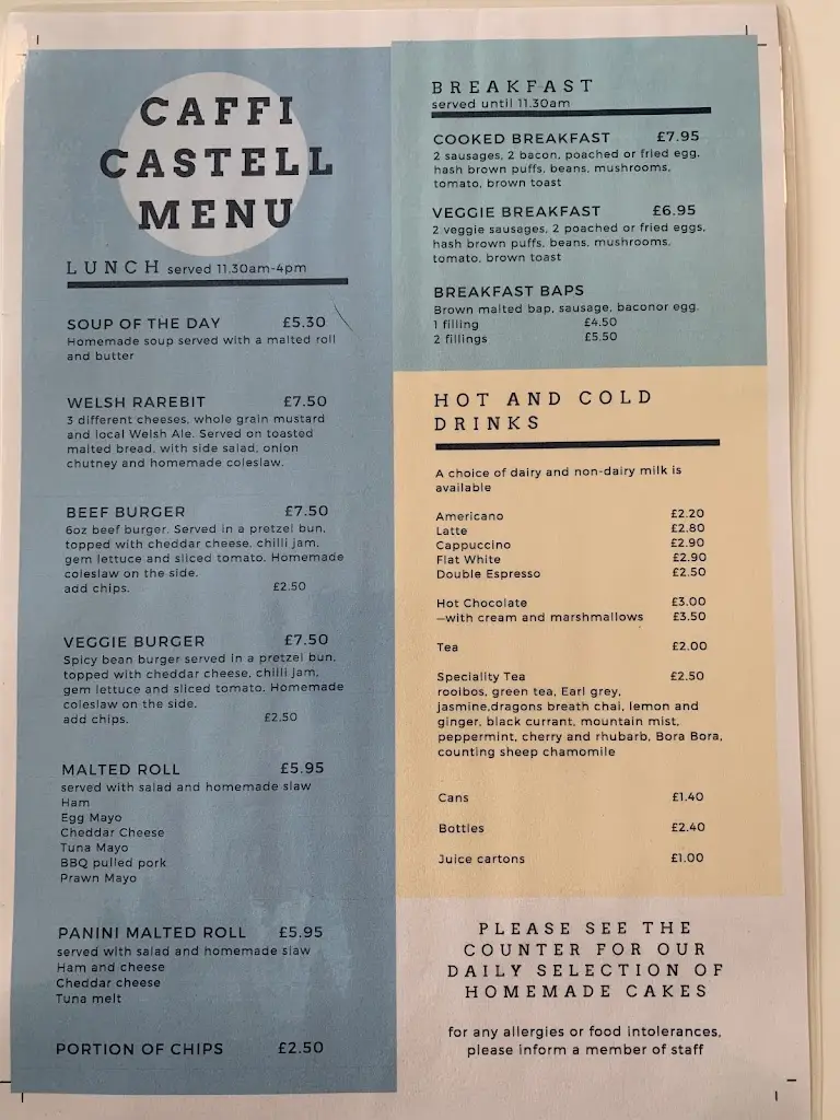 Menu_Caffi Castell Harlech_Harlech_image_1
