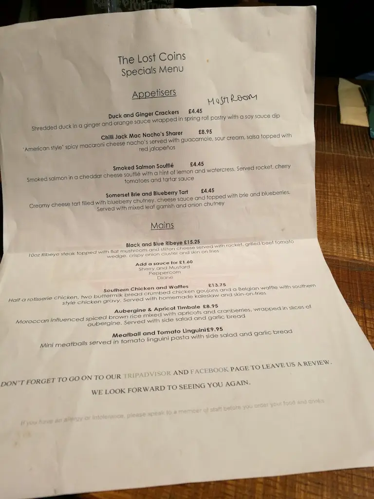 Menu_Lost Coins_Haverfordwest_image_4