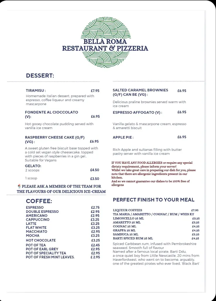 Menu_Bella Roma Restaurant & Pizzeria_Haverfordwest_image_2