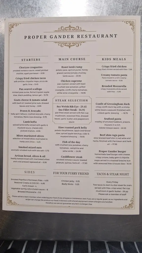 Menu_Proper Gander_Gwynedd_image_1