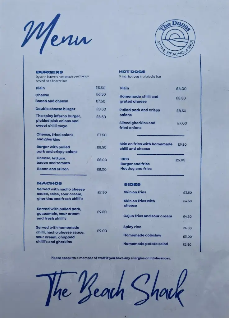 Menu_Beachcomber Inn_Gronant_image_1