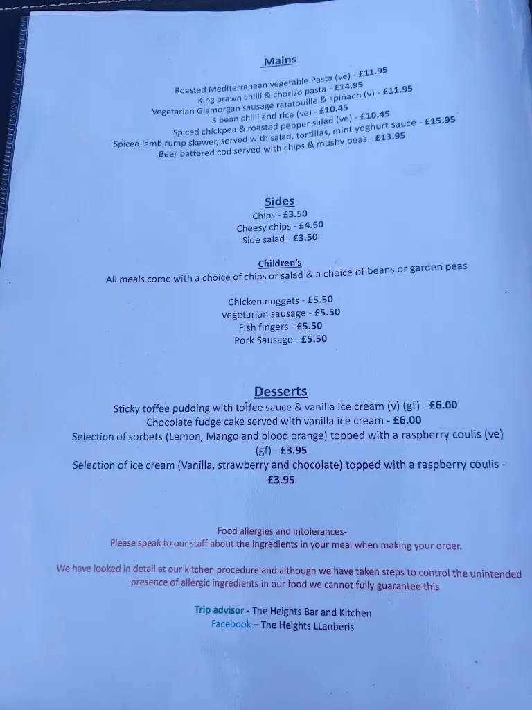 Menu_The Heights_Llanberis_imagen_4