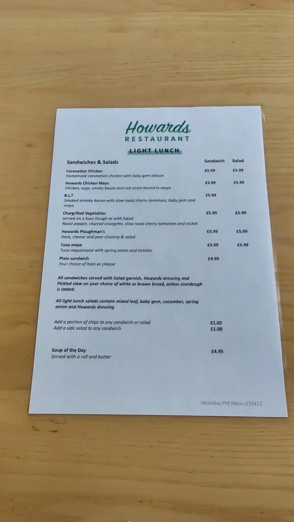 Menu_Howards Restaurant & Cafe_Guilsfield_image_1