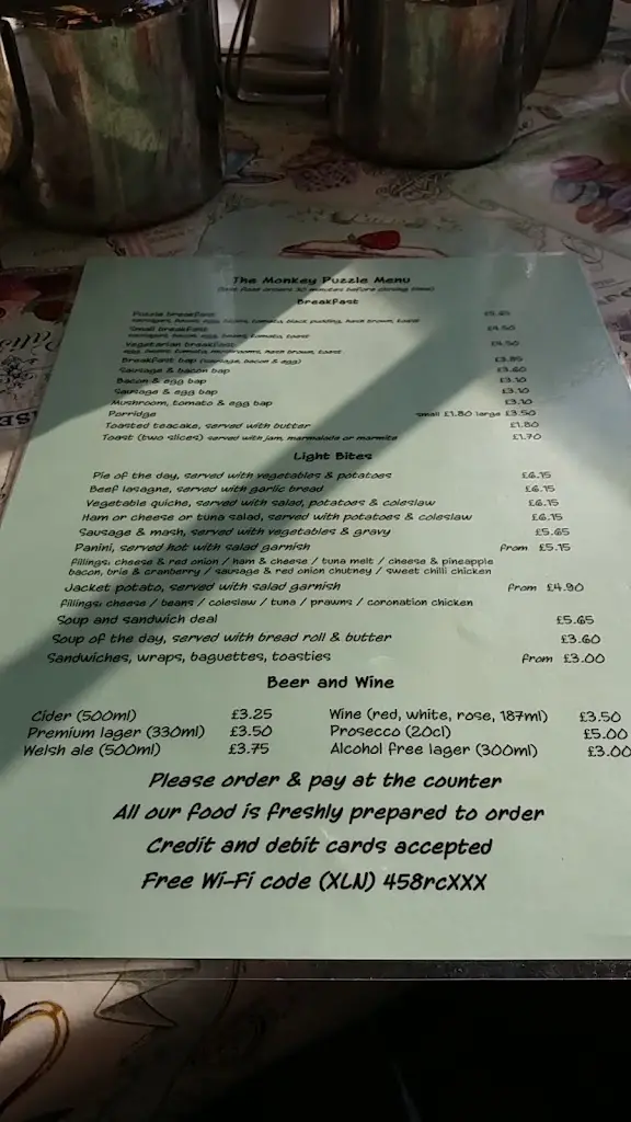 Menu_The Monkey Puzzle_Guilsfield_image_4