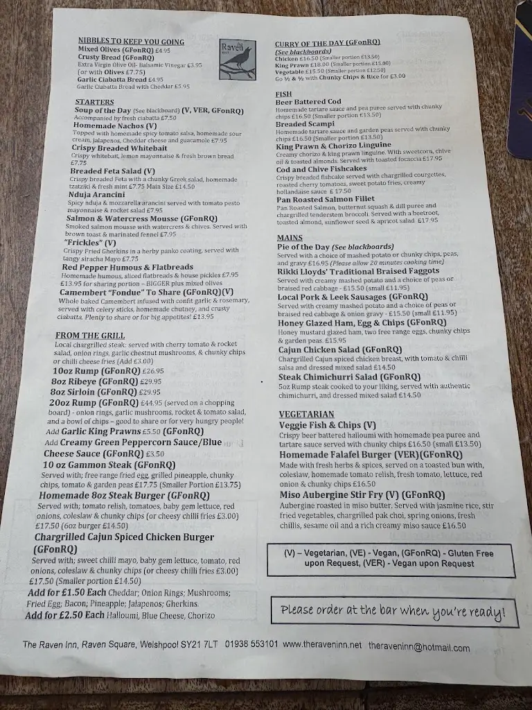 Menu_Raven Inn_Guilsfield_image_1
