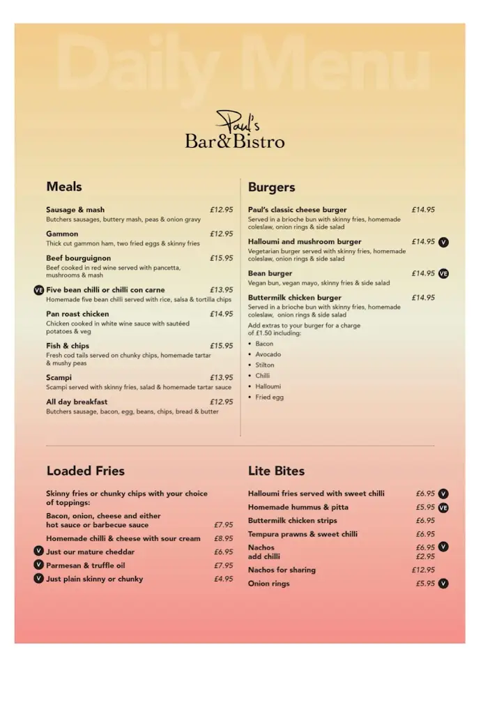 Menu_Paul's Bar & Bistro_Birchington-on-Sea_immagine_1