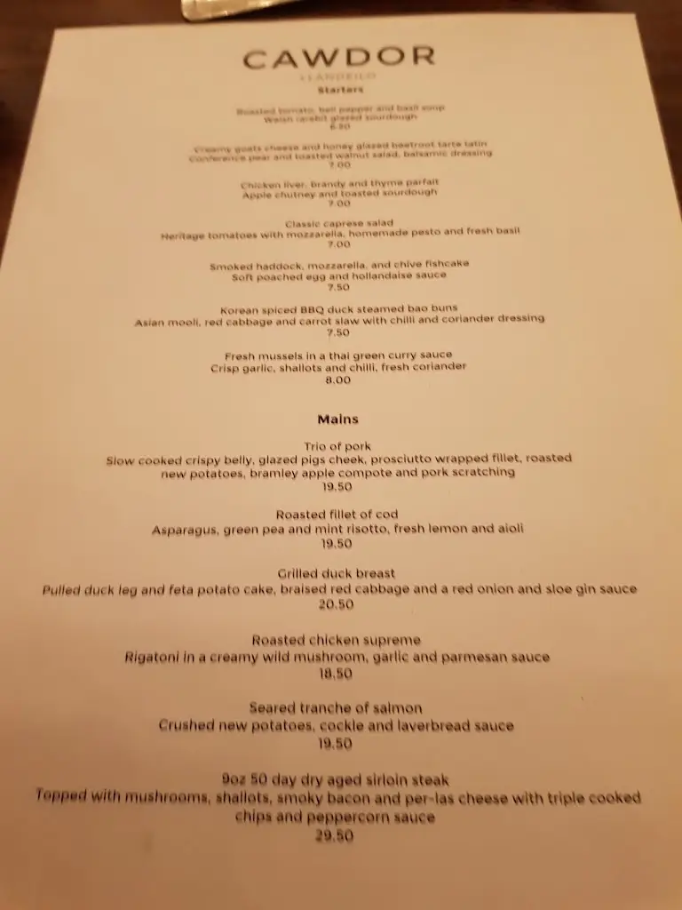 Menu_Restaurant at Cawdor Arms_Llandeilo_immagine_2