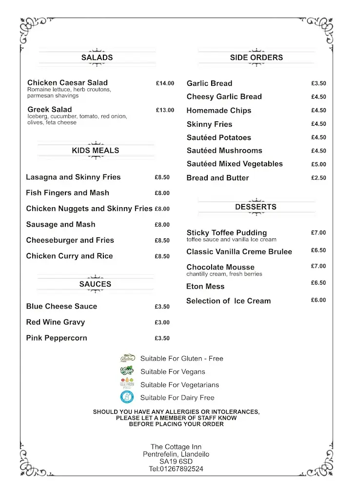 Menu_The Cottage Inn, Pentrefelin, Llandeilo_Llandeilo_image_1