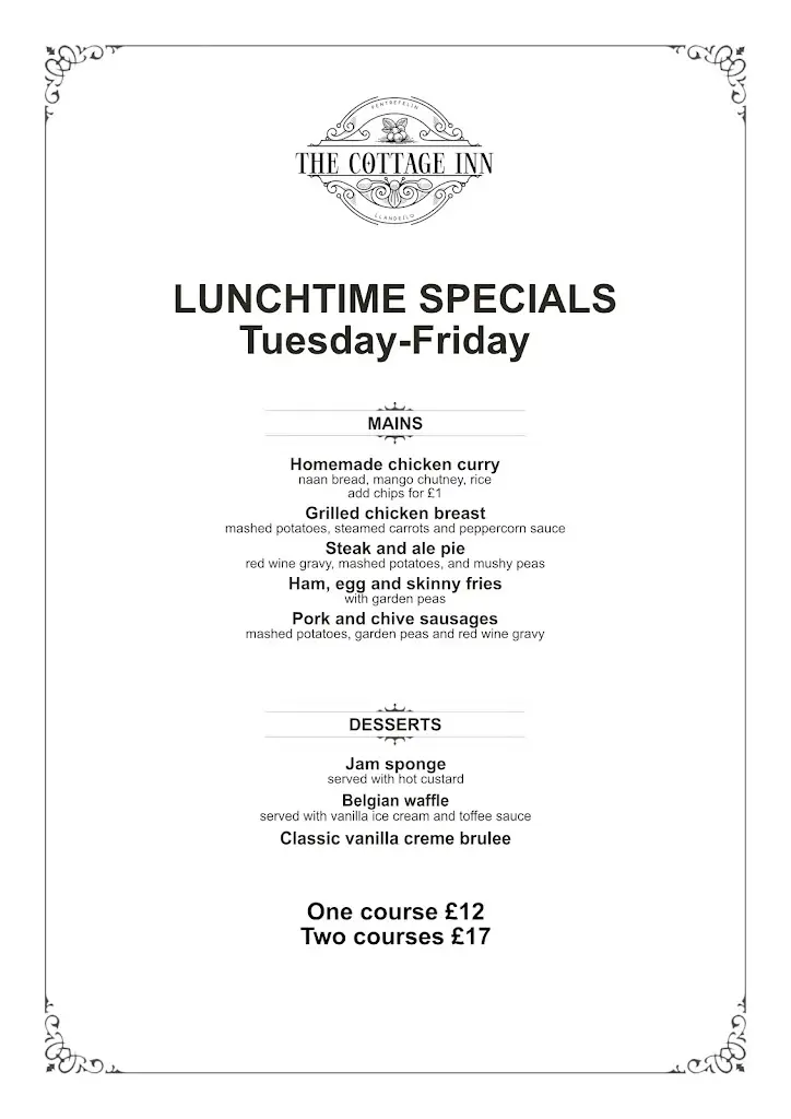Menu_The Cottage Inn, Pentrefelin, Llandeilo_Llandeilo_image_4