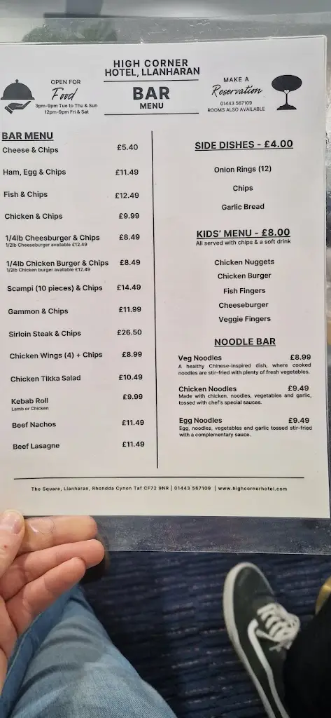 Menu_The High Corner_Llanharan_image_2