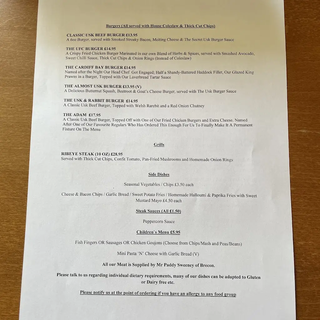 Menu_Usk & Railway Inn_Llandovery_image_3