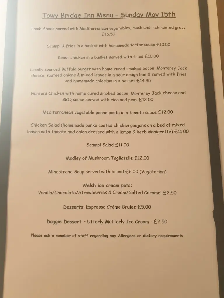 Menu_Towy Bridge Inn_Llandovery_image_1