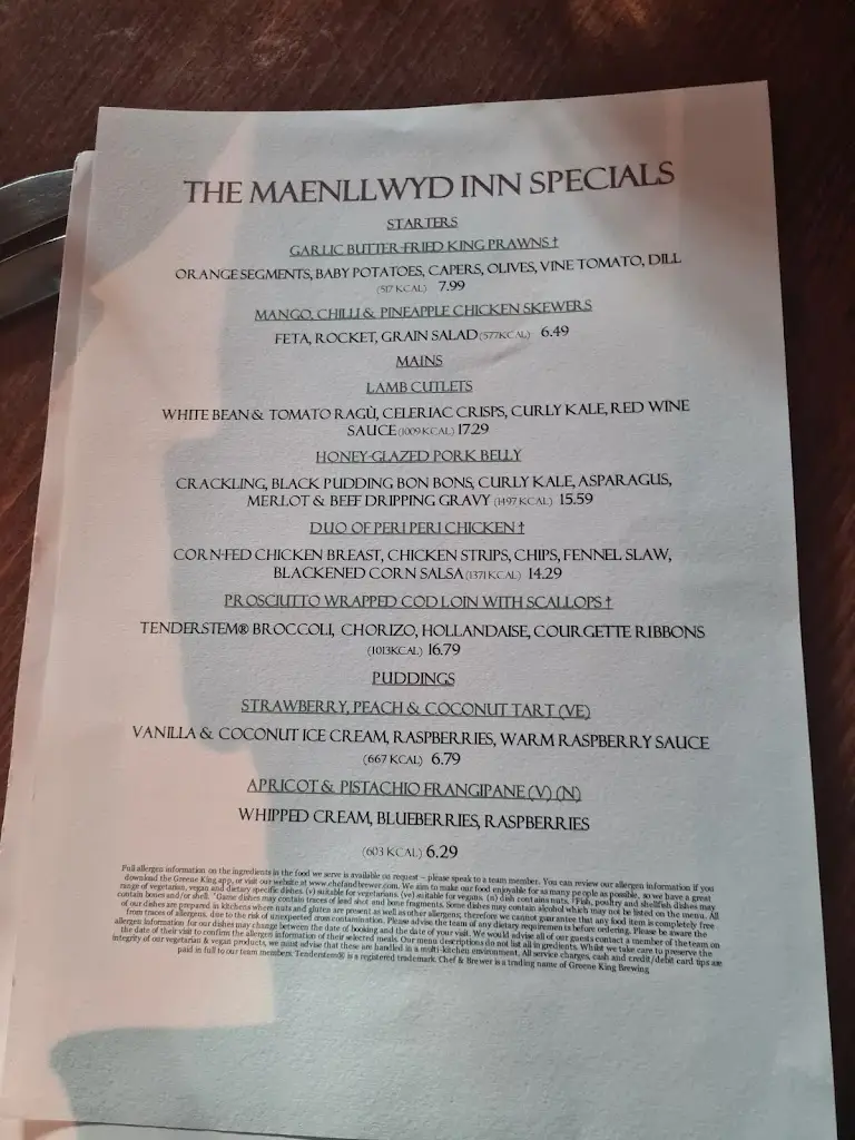 Menu_Maenllwyd Inn Rudry_Machen_image_1