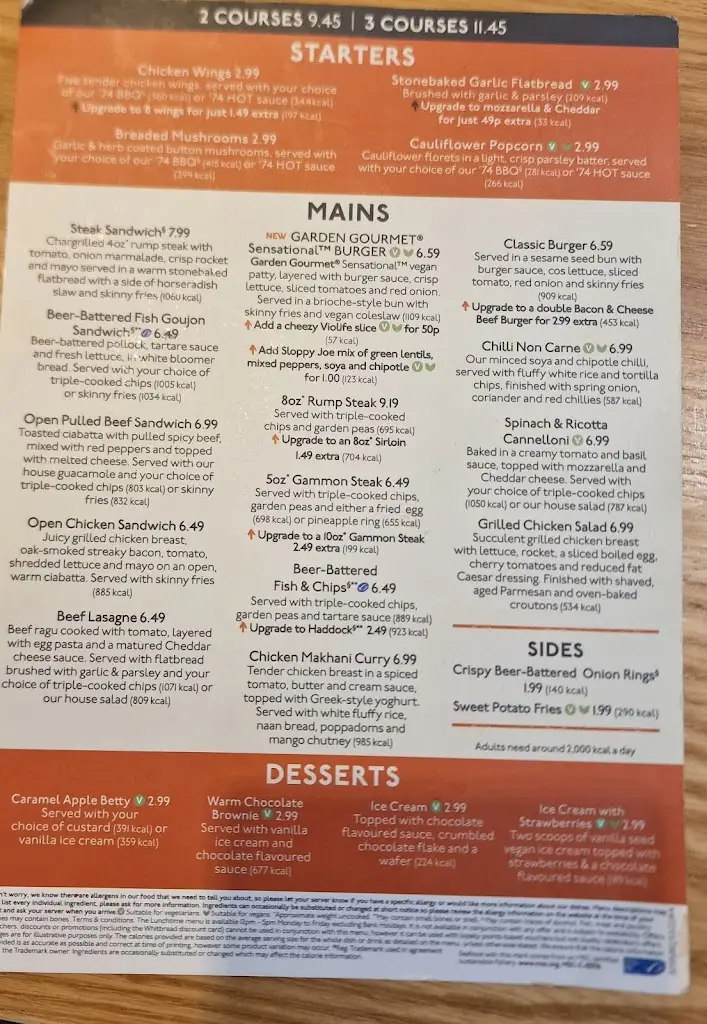 Menu_The Longbow Beefeater_Llantrisant_image_3