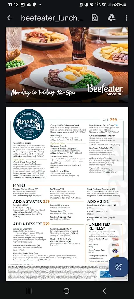 Menu_The Longbow Beefeater_Llantrisant_image_4