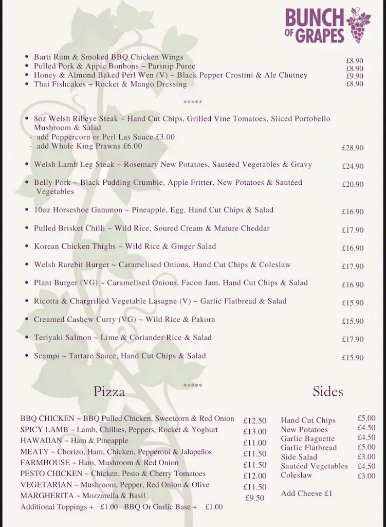 Menu_The Bunch of Grapes_Llandysul_image_1