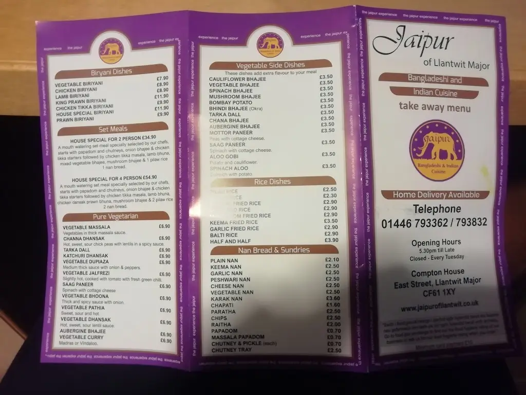 Menu_Jaipur Of Llantwit Major_Llantwit Major_image_1