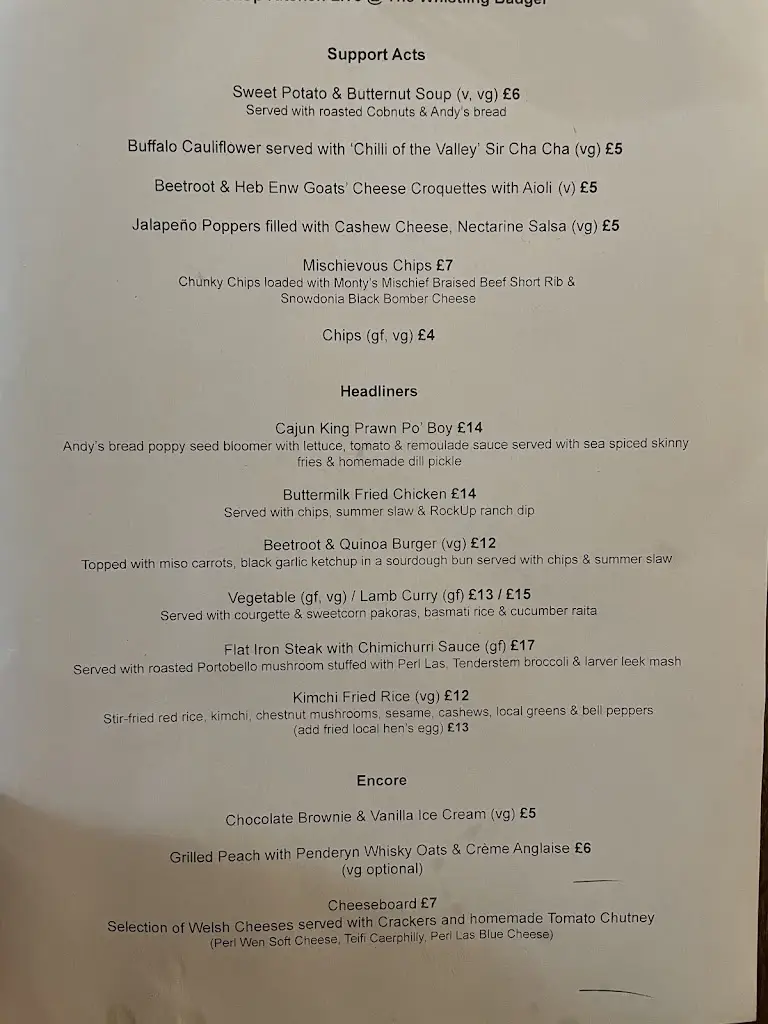 Menu_The Whistling Badger_Llanidloes_image_1