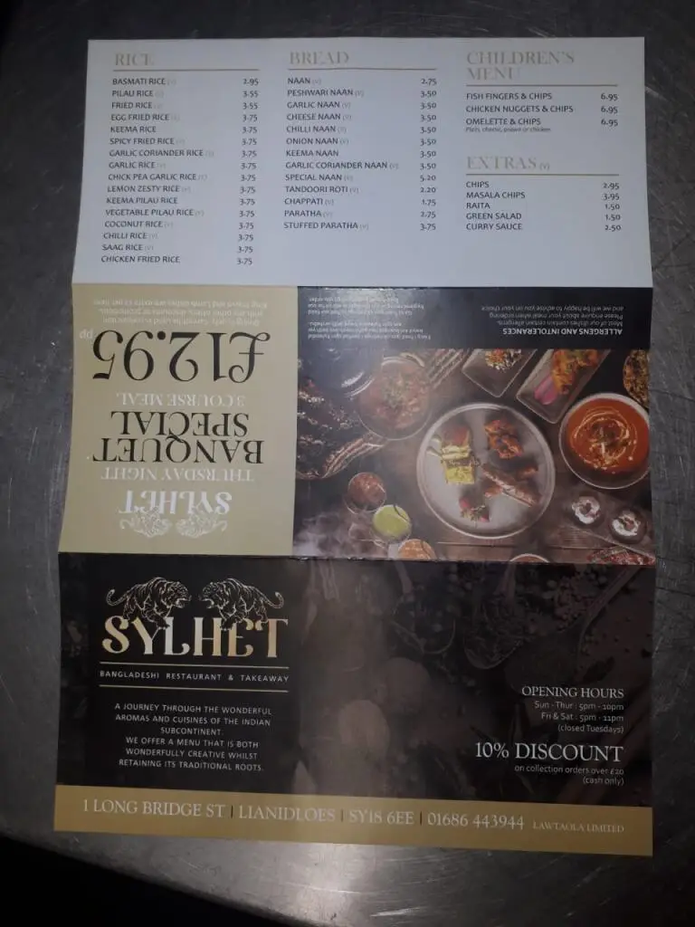 Menu_Sylhet Bangladeshi Restaurant_Llanidloes_immagine_2