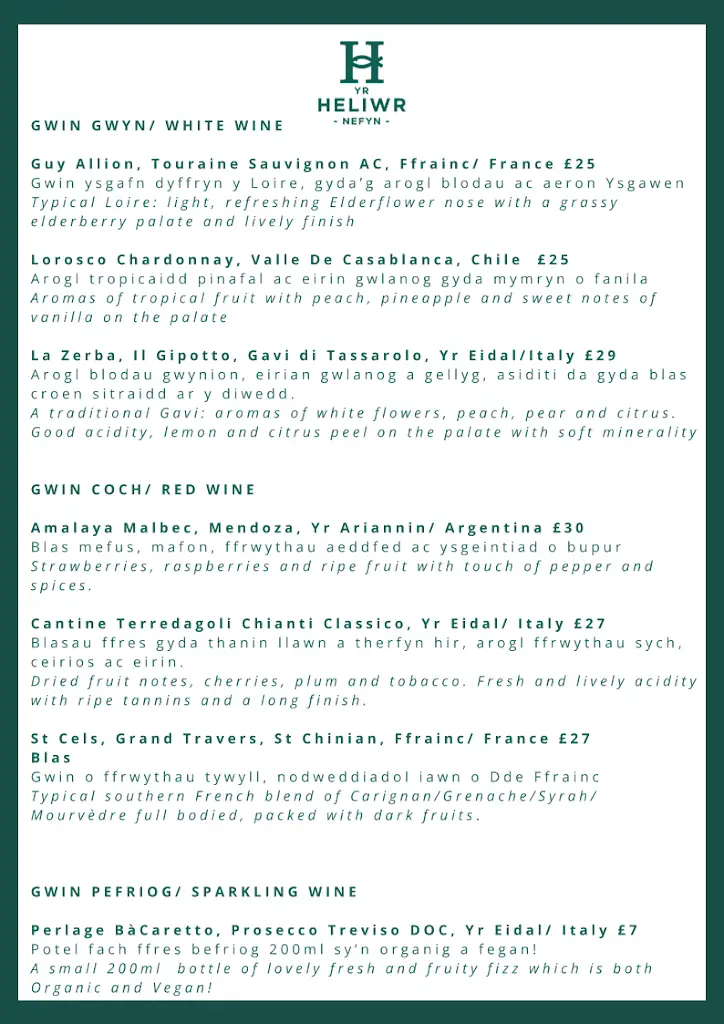 Menu_Tafarn Yr Heliwr_Nefyn_image_1