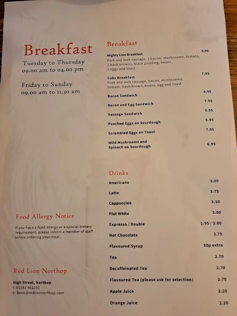 Menü_The Red Lion at Northop_Northop_Bild_2