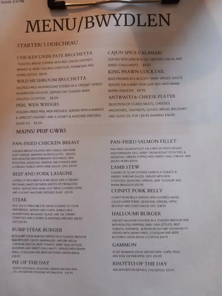 Menu_Tafarn Y Coopers Arms_Newcastle Emlyn_image_1