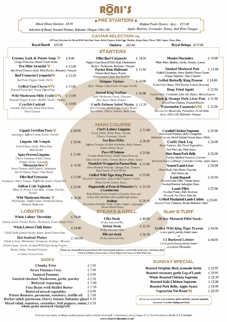 Menu_Roni's Restaurant_Bishops Stortford_image_1