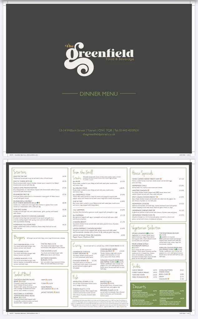 Menu_The Greenfield_Rhondda Cynon Taf_imagen_1