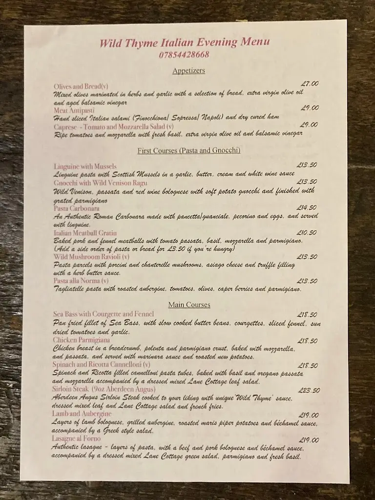Menu_Wild Thyme Italian_Presteigne_image_1