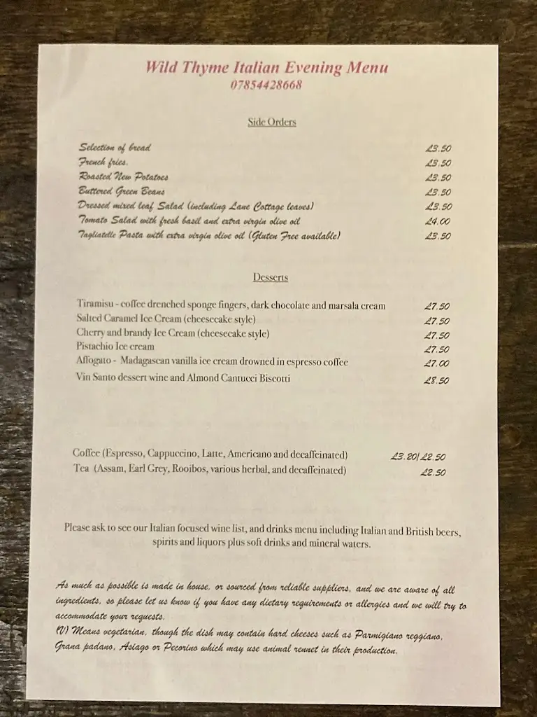 Menu_Wild Thyme Italian_Presteigne_image_2